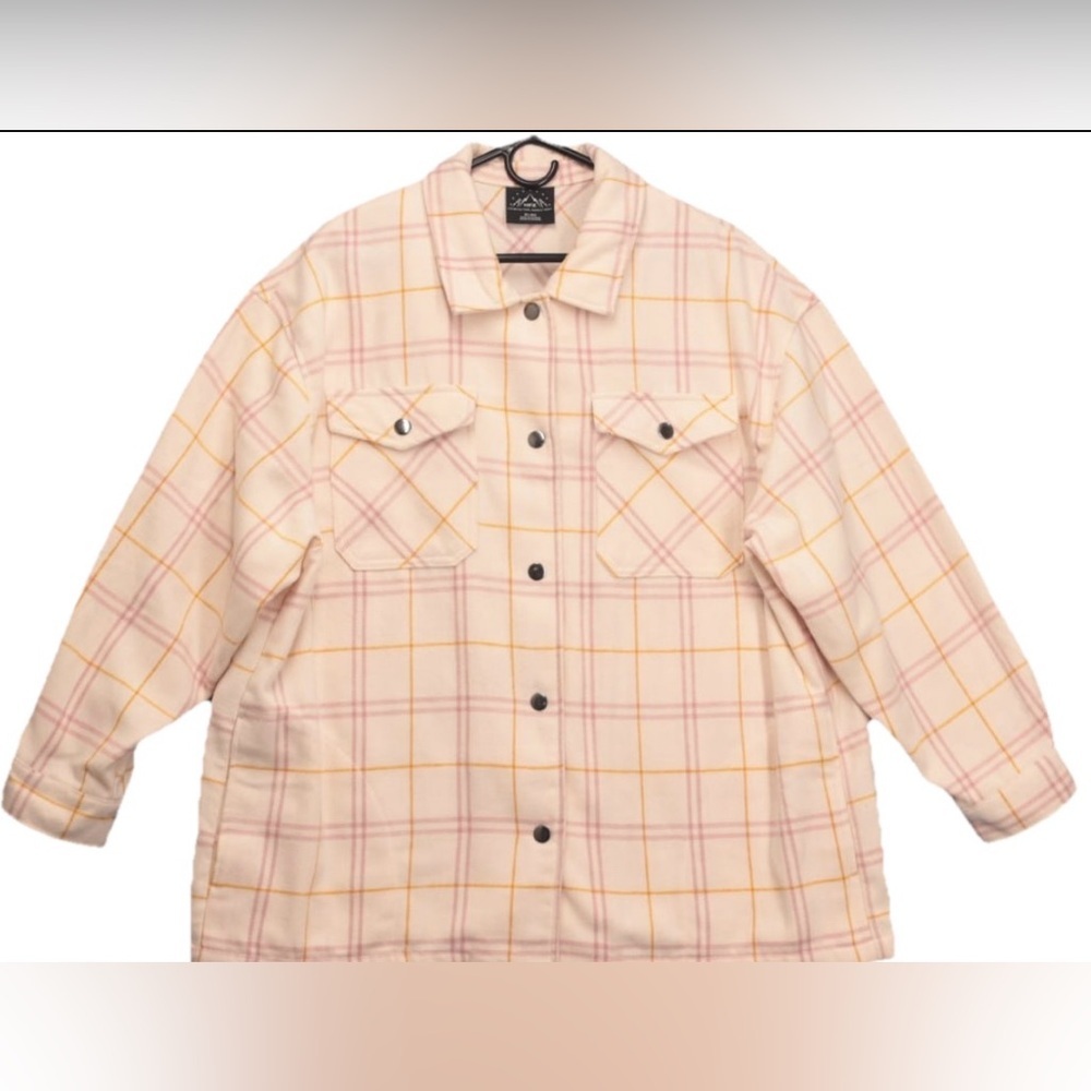 HFX Shacket Womens XL Pink Plaid Button Up Jacket Coat Oversized Shacket Placket